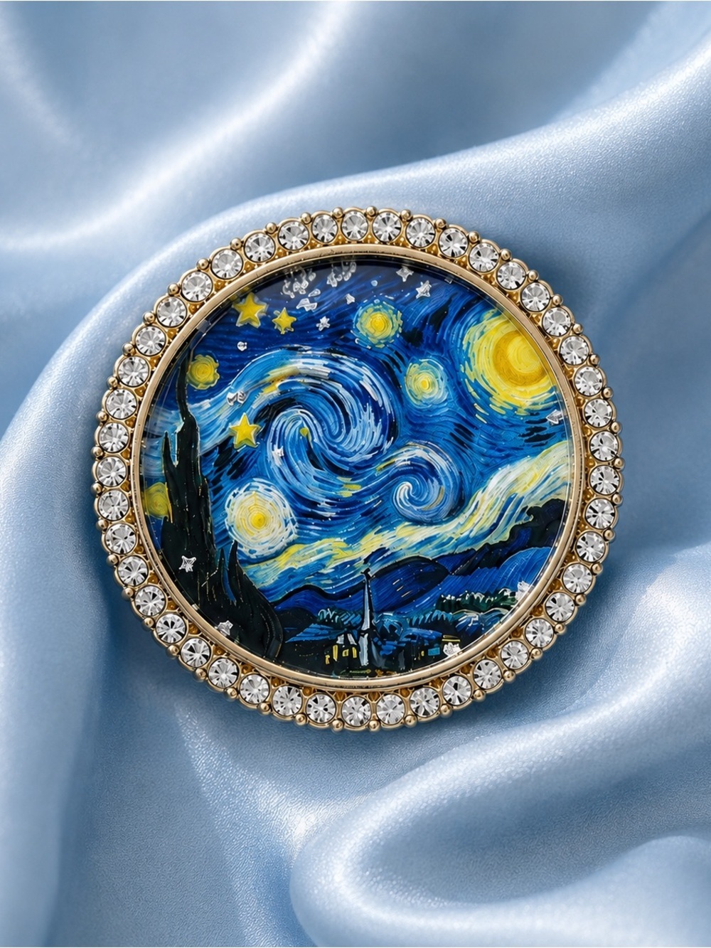 Vincent van Gogh Starry Night Crystal Round Brooch - Picture 6 of 7
